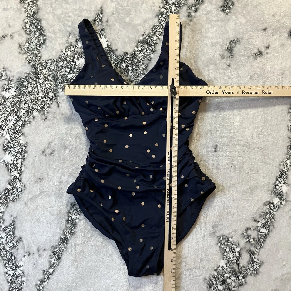Boden Swimwear Womens Size 8 Navy Gold Amalfi Polka Dot One Piece Bandeau - Image 2 of 4