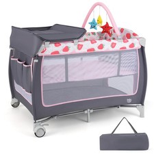 4 in 1 Baby Playard Portable Infant Nursery Center w/ Zippered Door Pink