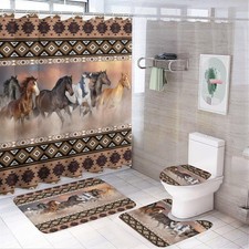Rustic Aztec Horse 4 Pieces Shower Curtain Set,Boho Abstract Tribal Farmhouse...