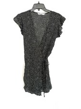 Zara Spotted Wrap Dress Short Sleeve V-neck Black White Size Small
