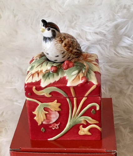 Vintage Fitz & Floyd Beautiful Holiday Trinket Box W Quail Holly Original Box - Picture 6 of 19