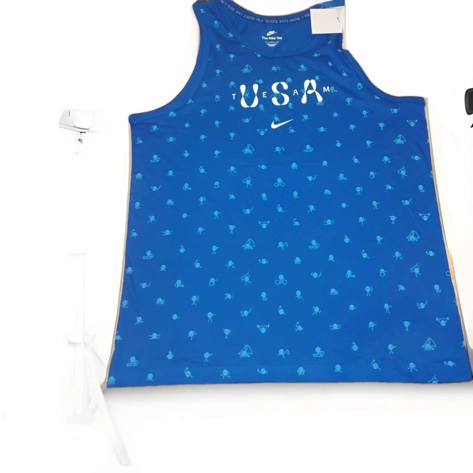 Nike Team USA Olympics Club Tank Top All Over Print Blue FN0879-417 Size L NWT
