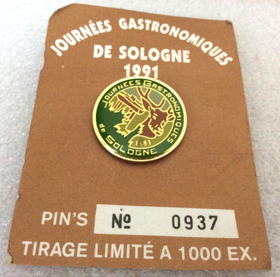Jagdpins mit Beilage Gastronomentage Sologne 1991 Auflage 1000 Ex