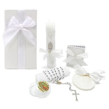 Baptism Candle Set for Boys Girls,White 5 PCS Baptism Kit Virgen De Guadalupe...