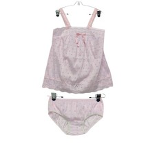 Vintage Womens 2 Pc. Lingerie Set Medium Pink Eyelet Bow Wide Strap Nightwear