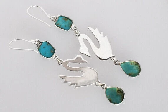 Orecchini pendenti in argento sterling 925 con pietre preziose turchesi... - Immagine 4 di 4