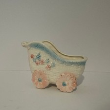 Vintage Pink Relpo Ceramic Baby Carriage Planter