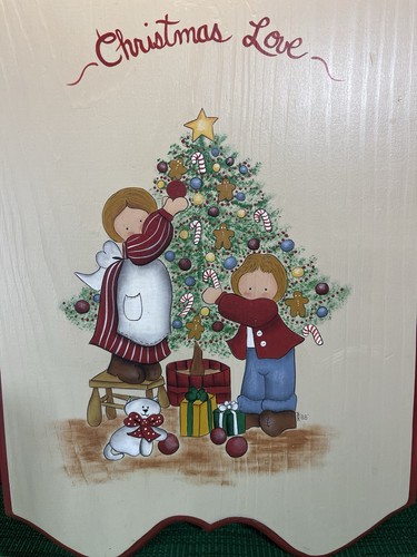 Vintage “Christmas Love” Wooden Wall Plaque, Christmas Tree & Children, 1988 - Picture 2 of 8