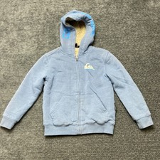 Quiksilver Hoodie Boys Youth XS 5/6 Blue Logo Sherpa Lined Full Zip Winter Warm