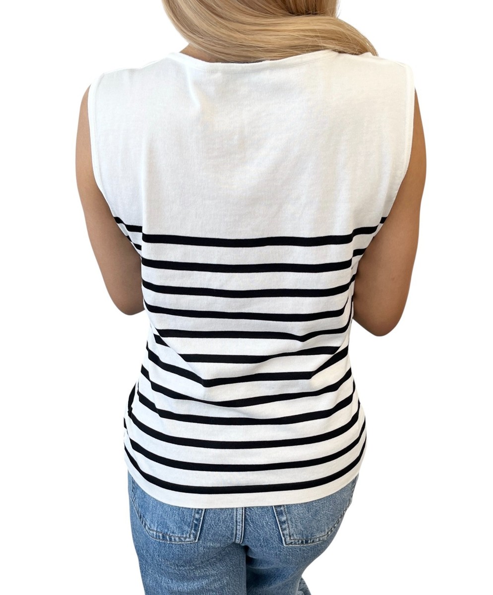 CHANEL Vintage 1994 CC Logo Striped Sleeveless Top #40 Tank White