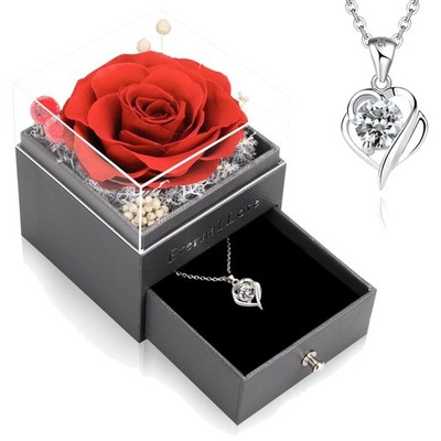 Ewige Rose Halskette, Silber, Geschenkbox, Romantisch, Valentinstag, Weihnachten