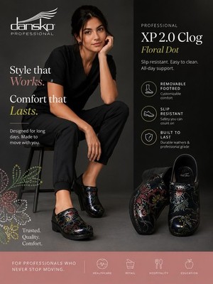 Dansko XP 2.0 Women s Black/Multicolor Floral Leather Clogs Slip On 10 M