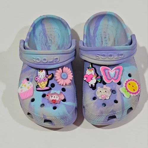 Crocs With Charms Toddler Girl Marble Unicorn Butterfly Purple Hello kitty C 9