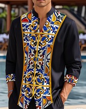 Button Down Shirt Men Fashion Floral Casual Hawaiian Down Collar Shirt Mens Top