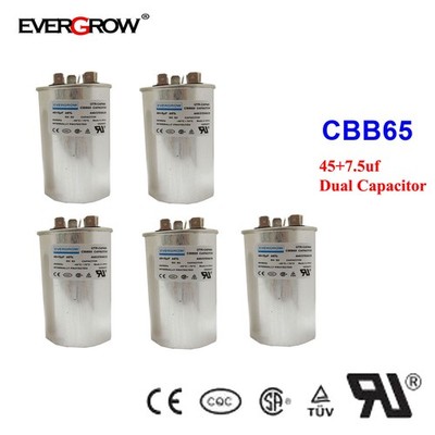 Dual Run AC Capacitor 45+7.5 MFD µF 370-440VAC 50/60Hz 6% HVAC - 5Pack