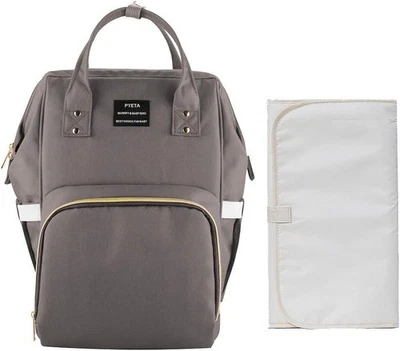 PYETA Wickeltasche Windelrucksack Tasche Wickelunterlage, Grau, 40 x 24x 20 cm - Bild 1 von 4