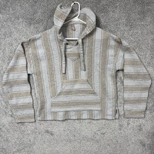 Baja Hoodie L Striped Woven Pullover Drug Rug Poncho Surfer Skater Festival Boho