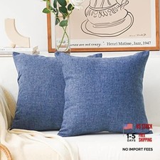 2 Pack Burlap Lined Linen Euro Pillow Shams 24" x 24" Pack of 2 Navy Blue