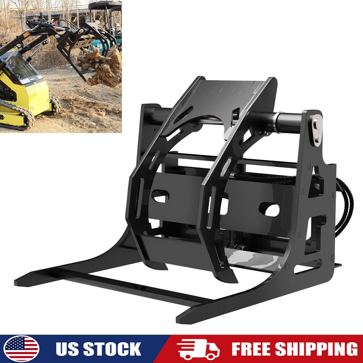 Mini Skid Steer Log Grapple Attachment, Hydraulic Grab Fits Most Track Loaders