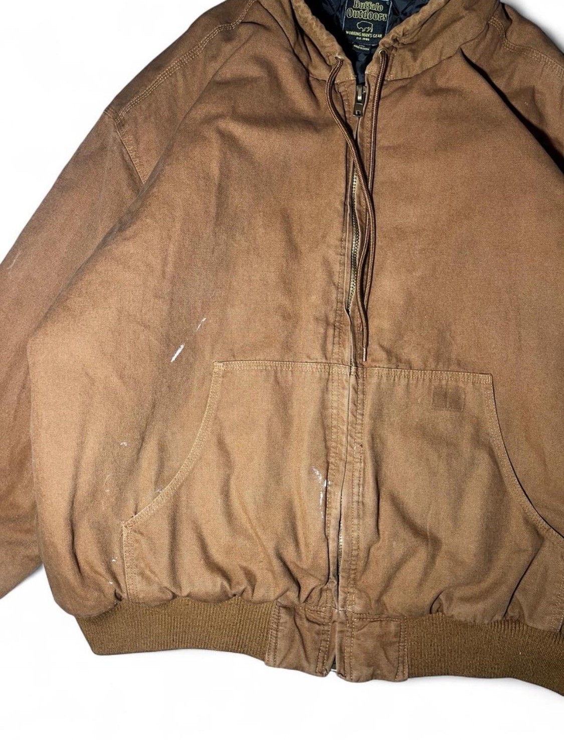 Buffalo Outdoors Men's Canvas Bomber Jacket Size XXL Brown Full Zip With Hoodie