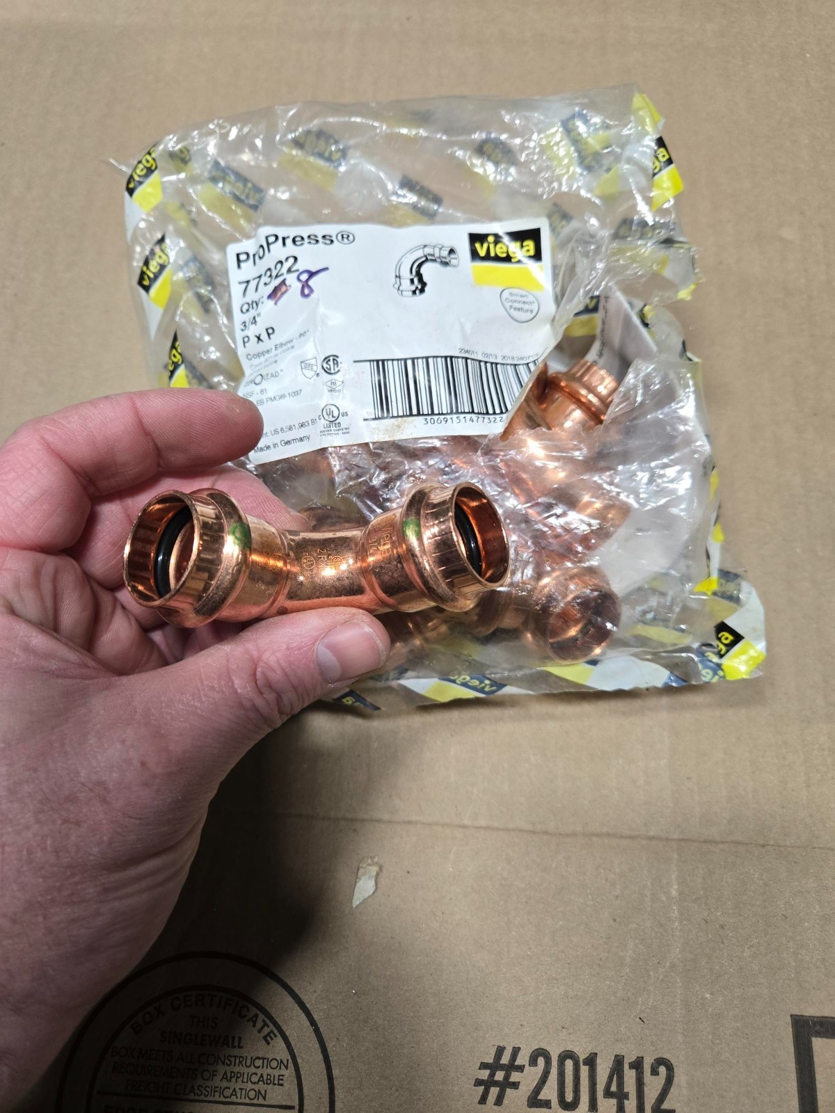 (8pk) 77322 ProPress Zero Lead Copper 90-Degree Elbow with 3/4-Inch P x P