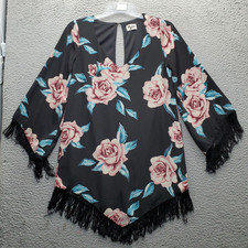 Show Me Your Mumu Mini Dress Womens Small Multi Floral Fringe Long Sleeve Boho