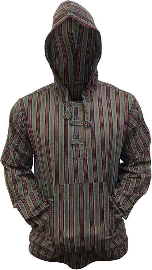 Sweat pour Homme à Capuche Rayé Coton Vert Mix Taille M - Photo 1/4