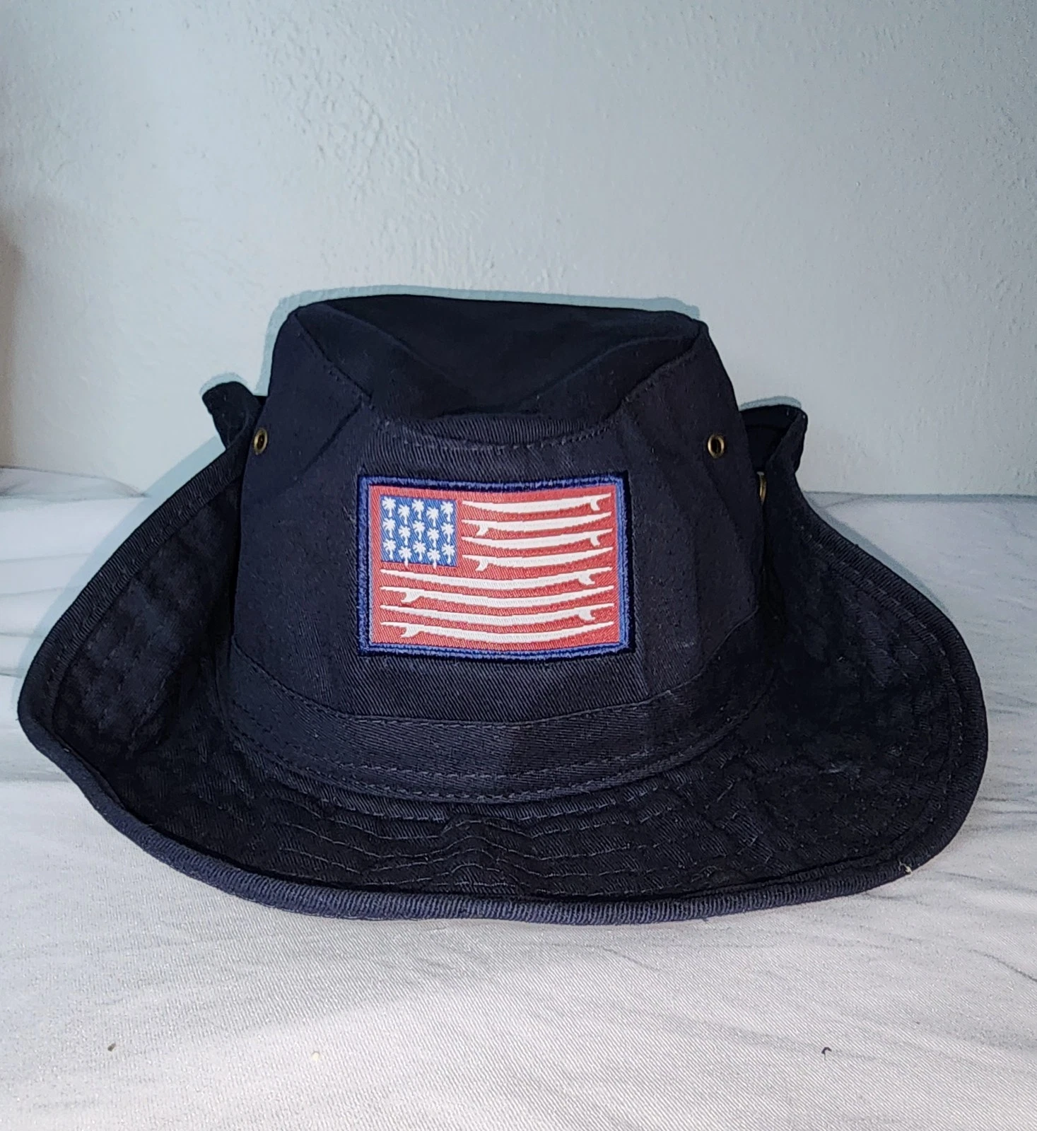 Maui and Sons Mens Sun Hat L/XL Blue Boonie Bucket Cap Adjustable Strap Surf USA