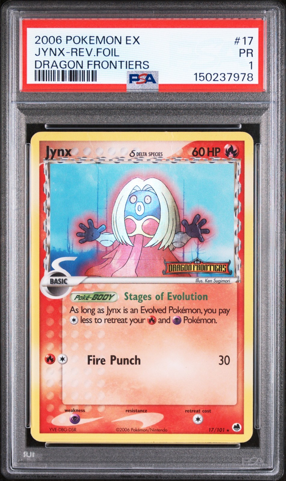 PSA 1 2006 Dragon Frontiers Jynx 17/101 REVERSE Holo Pokemon Delta Species