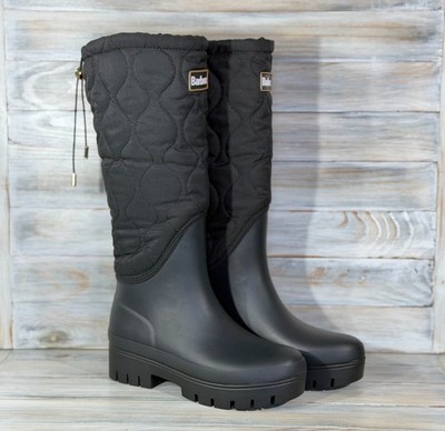 BARBOUR Marnie High Quilted Wellington Boots Black British  display picture 2