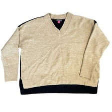 Vince Camuto Women's Beige  Black V-Neck Sweater Size M Pullover