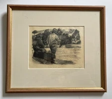 Vintage Donald Myall Wood Engraving Print  “fishing By the Weir” Signed 1/75