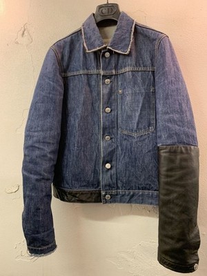 R*R様 Helmut lang 2003SS Leather slee Vintage HELMUT LANG 2003 SS Leather Sleeve Denim Jacket Men's Size