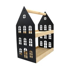 UNUS® Haus-Etagere mit 2 Etagen und Griff, Holz-Etagere Bambusholz Metall