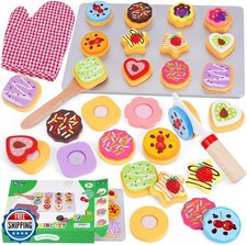 Slice and Bake Wooden Cookie Play Food Set for Kids Kitchen - Toy Food Access