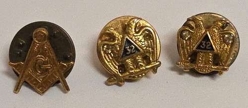 Antique Masonic Scottish Rite AASR LAPEL Bage Pin Pendant 32nd LOT OF 3