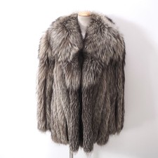Vintage Real Silver Fox Fur Coat Jacket Soft Fluffy Women S-M