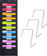 Black Pocket Chart for Classroom - 10 Pocket Storage Rainbow Pocket Charts , 3 O