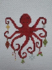 Christmas Needlepoint Canvas: Ornament Octopus, Zweigart 13 Count Handpainted