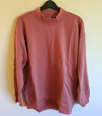 Neu! UNIQLO Damen Sweatshirt orange - XS - Baumwolle Mock Neck Long Jersey rost