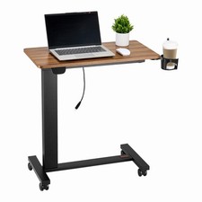 Uimoso Overbed Table Mobile Bed Side Desk with Electric Lifting 4 Wheels Wood