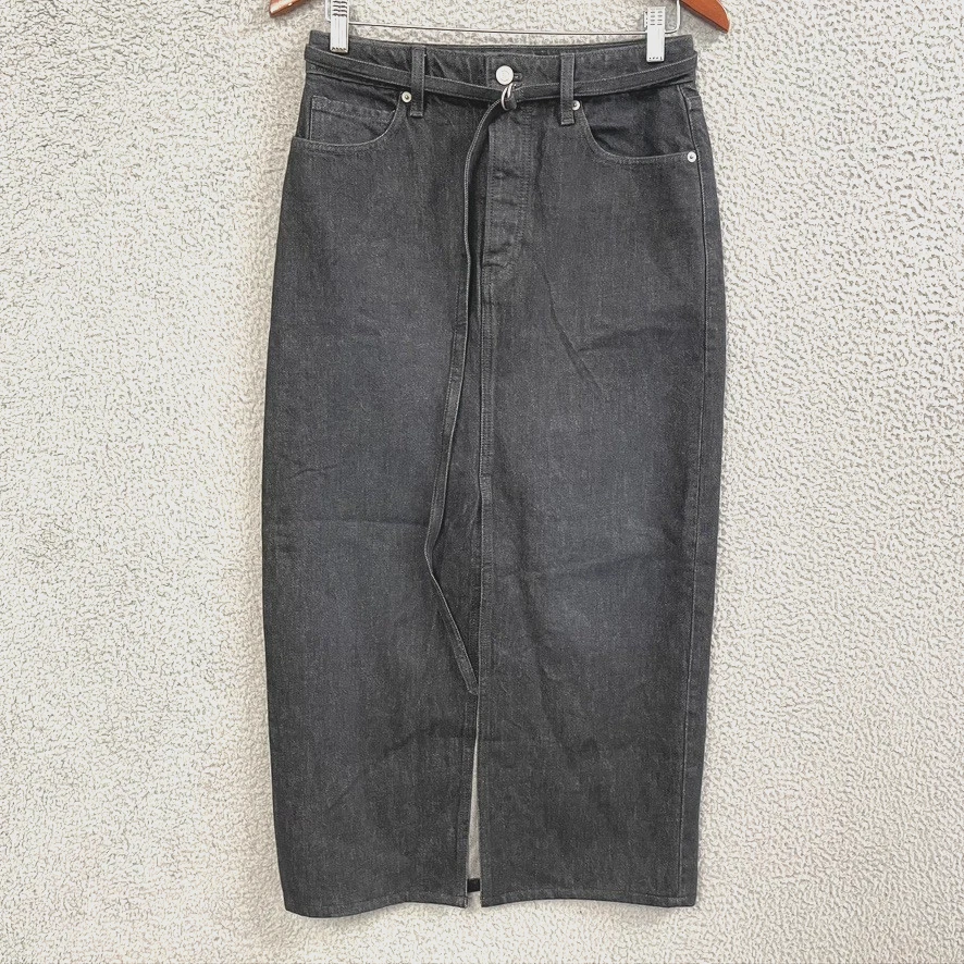 Banana Republic Denim Puddle Midi Skirt Womens 4 Black Belted Front Slit New
