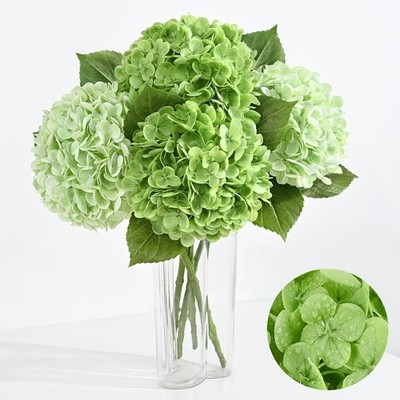 4Pcs Real Touch Hydrangea Artificial Flowers, 22.5'' Light Green & Dark Green...