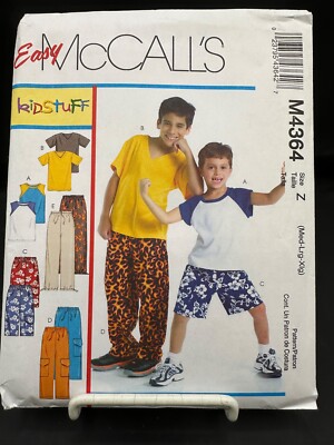 McCalls 4364 Sewing Pattern T-Shirt Cargo Shorts Pants Boys Sizes M-XLG UNCUT