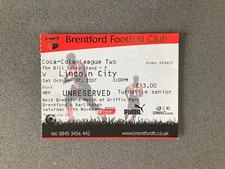 Brentford v Lincoln City 2007-08 Match Ticket