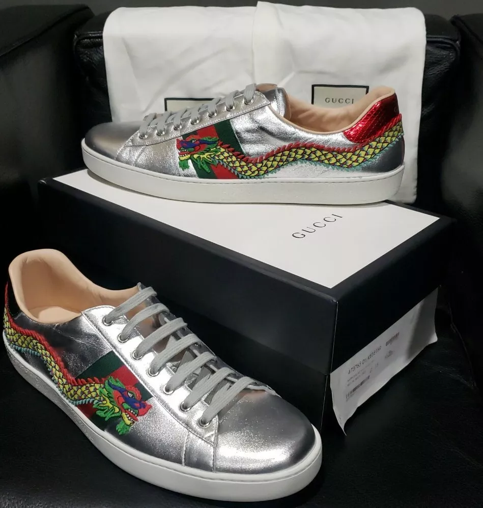 Palads Katastrofe Uden for Gucci Ace Embroidered Men's Sneaker Silver Dragon Size 15.5 US/49.5 EU NIB  | eBay