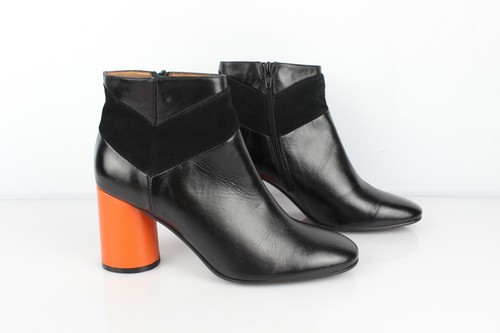 SARENZA Bottines cuir noir et orange T 38 Bon état - Photo 1/12