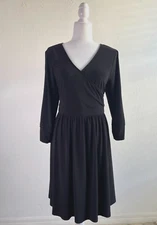 Torrid Black Slinky 3/4 Sleeve Cold Shoulder Faux Wrap Skater Dress Size 2 US 18
