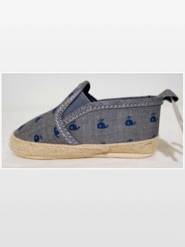 Nuevo Bebé Niño 3-6 Mo Gris Lona Con Ballenas Azules Mocasín Sin Cordones Infantil Niño Zapatos Foto 4 de 4
