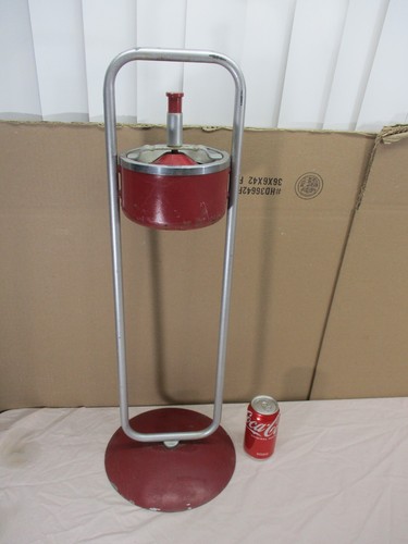 Vintage Mid-Century Standing Restaurant/Home Push Down Ashtray Ash Tray Red 30"